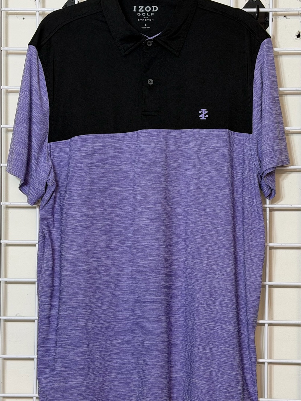 Izod Black and Purple Two-Tone Golf Polo